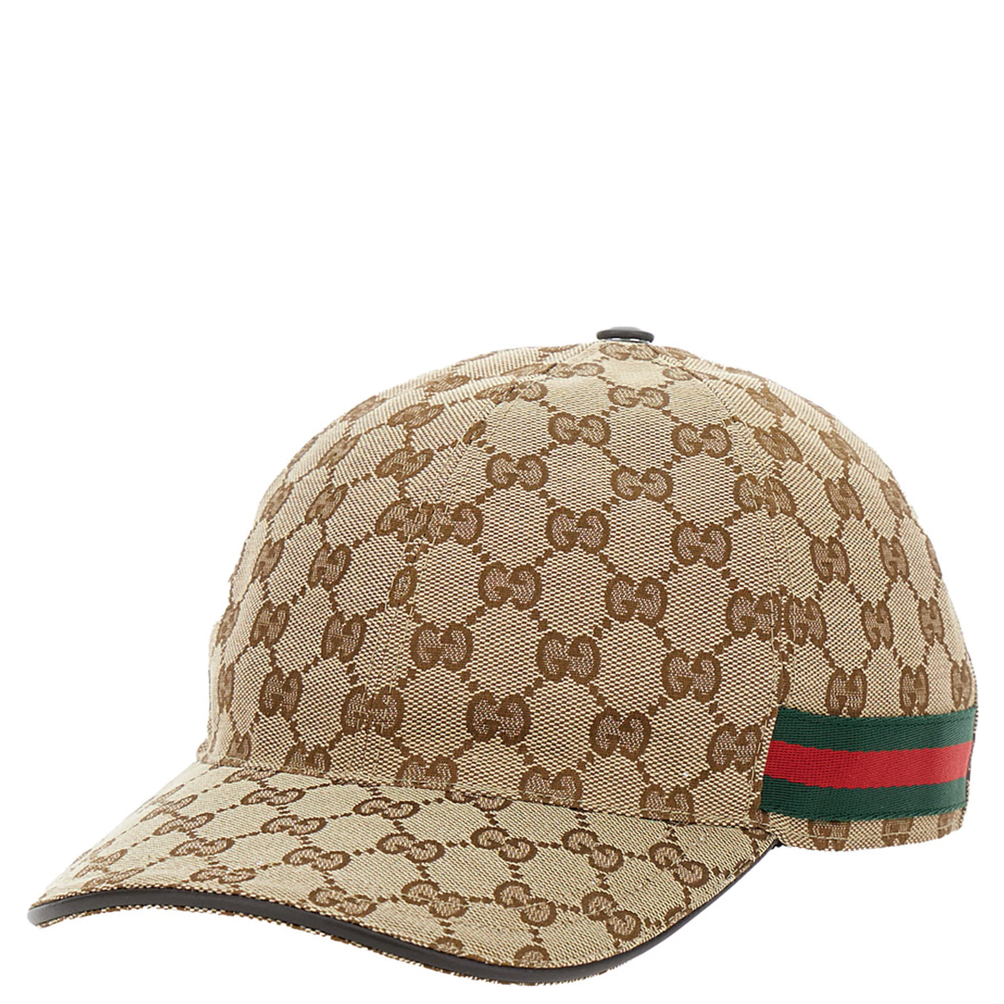 Beige Baseball Cap with Web Detail on the Side in GG Canvas Man