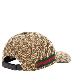 Beige Baseball Cap with Web Detail on the Side in GG Canvas Man