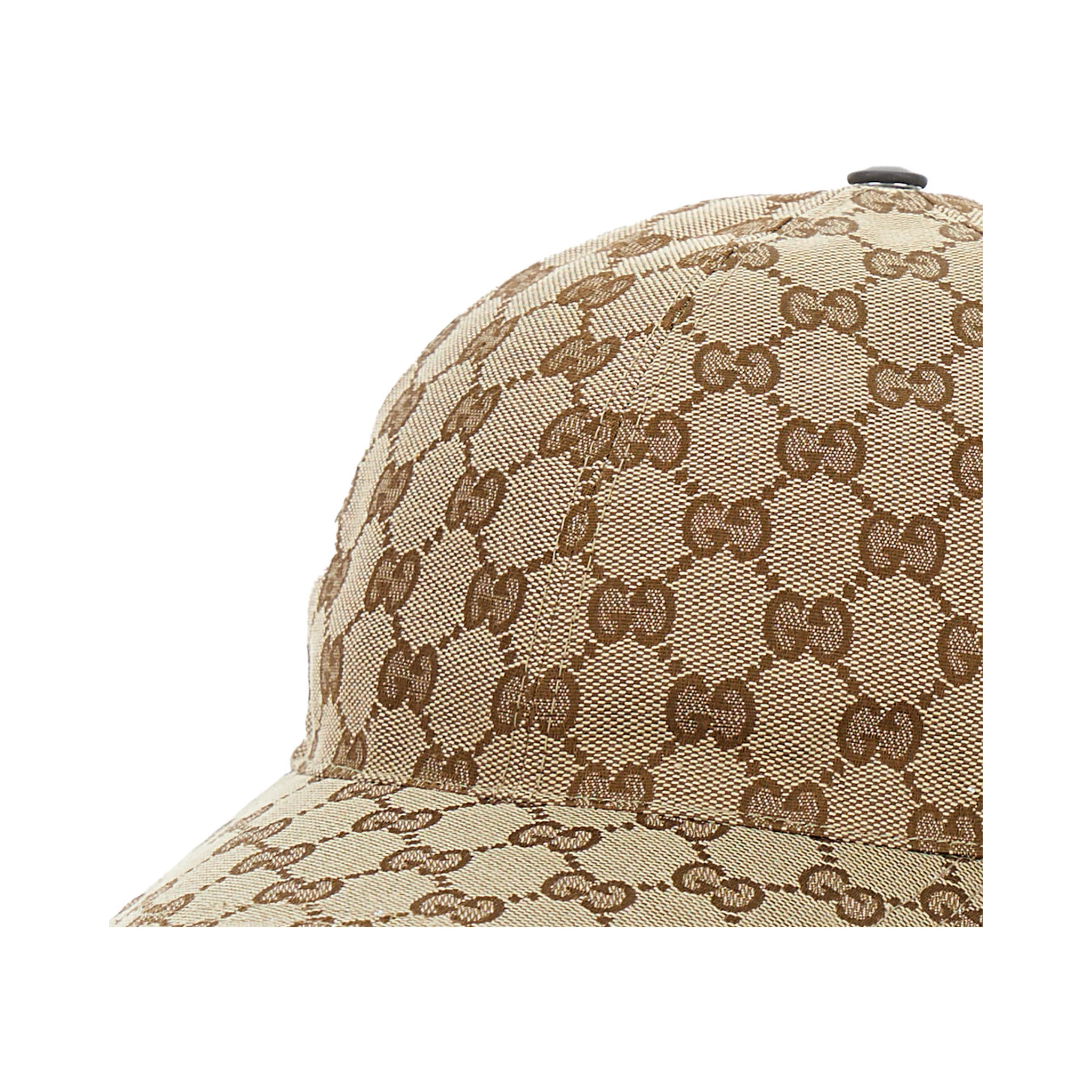 Beige Baseball Cap with Web Detail on the Side in GG Canvas Man