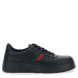Black Sneakers with Web Detail and Oversized Sole in Leather Man