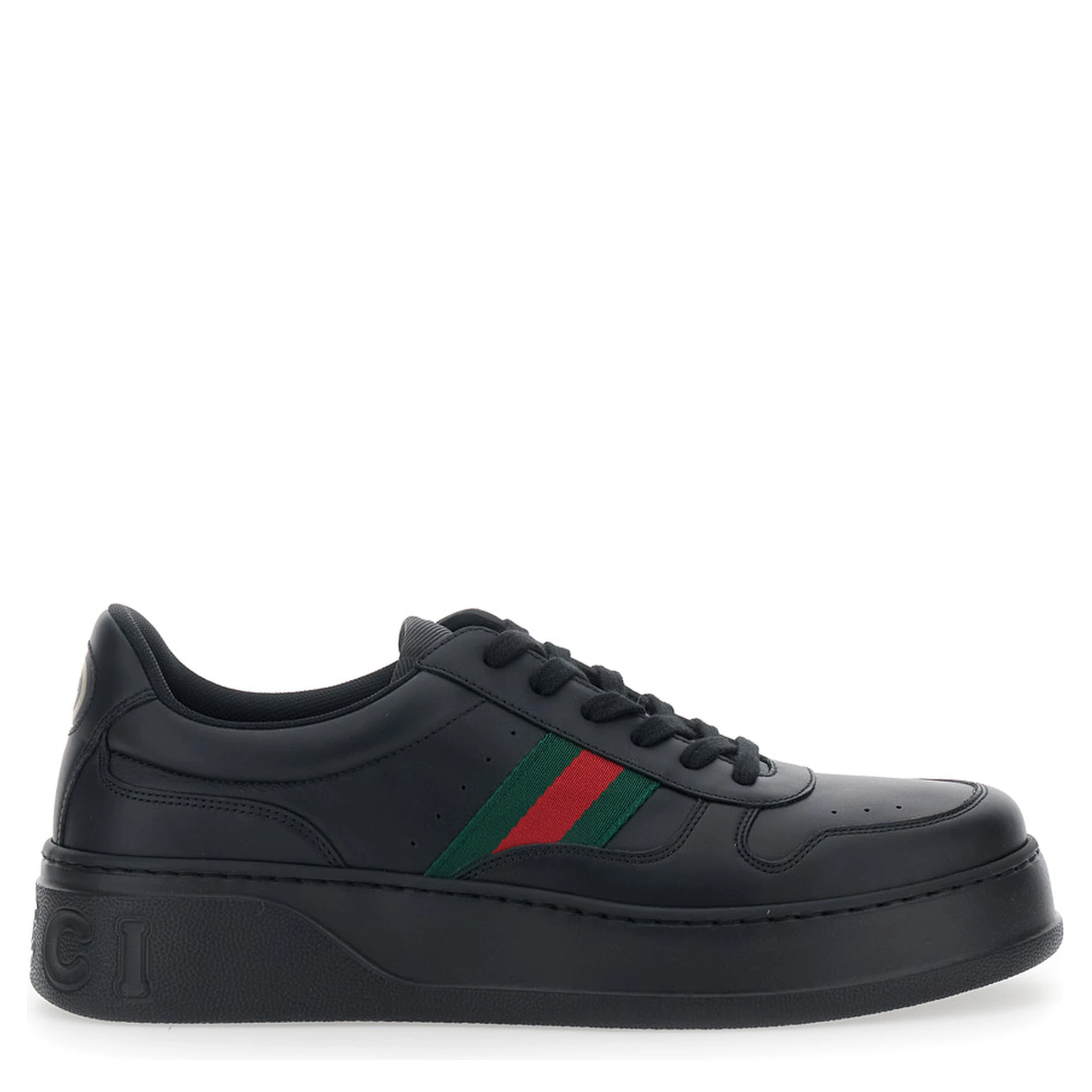 Black Sneakers with Web Detail and Oversized Sole in Leather Man
