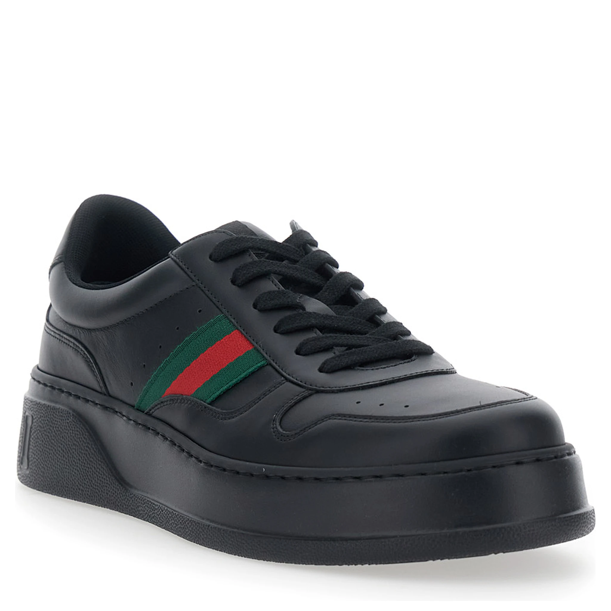 Black Sneakers with Web Detail and Oversized Sole in Leather Man