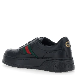 Black Sneakers with Web Detail and Oversized Sole in Leather Man