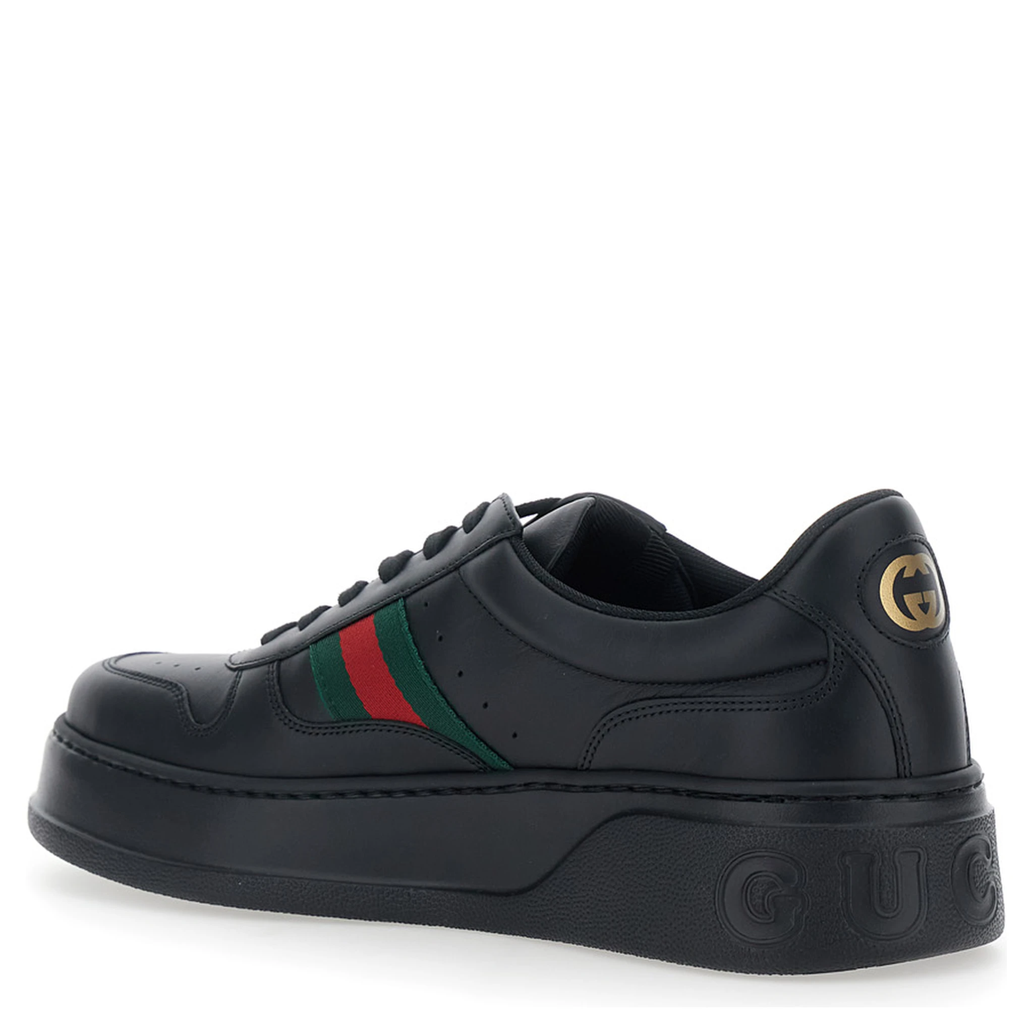 Black Sneakers with Web Detail and Oversized Sole in Leather Man