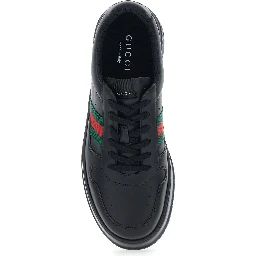 Black Sneakers with Web Detail and Oversized Sole in Leather Man