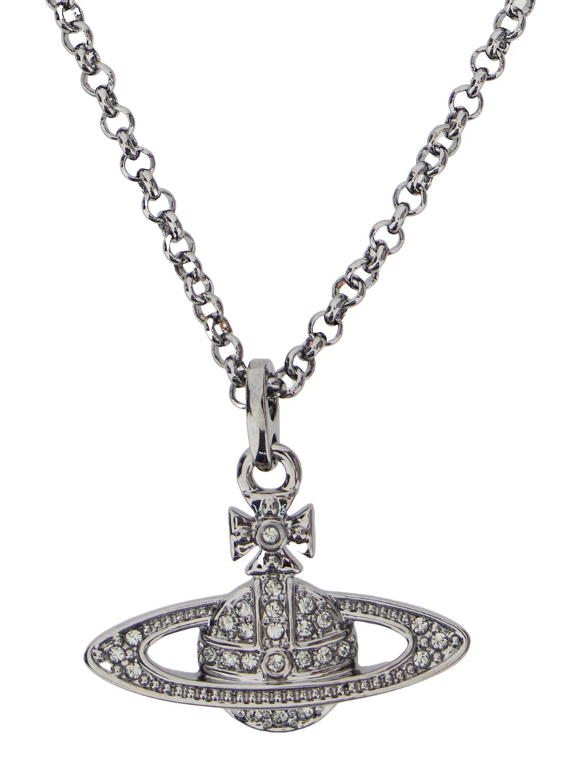 Silver-Colored Necklace with Orb Pendant in Brass Woman