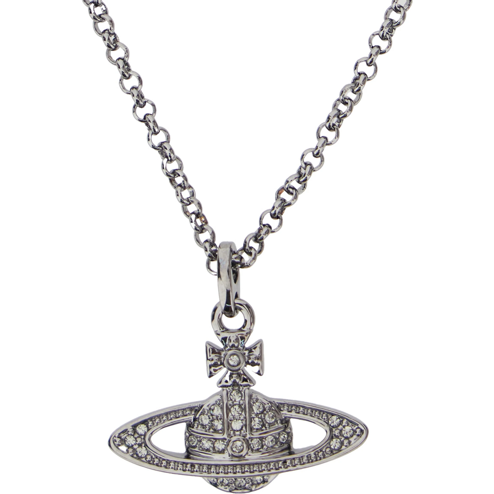 Silver-Colored Necklace with Orb Pendant in Brass Woman