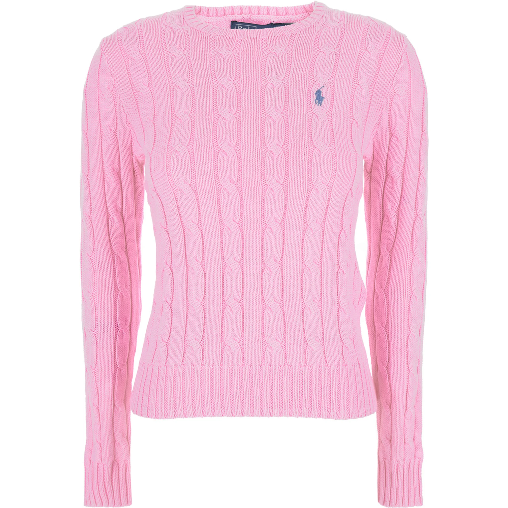 Pink Crewneck Sweater with Pony Embroidery on the Front in Cotton Woman