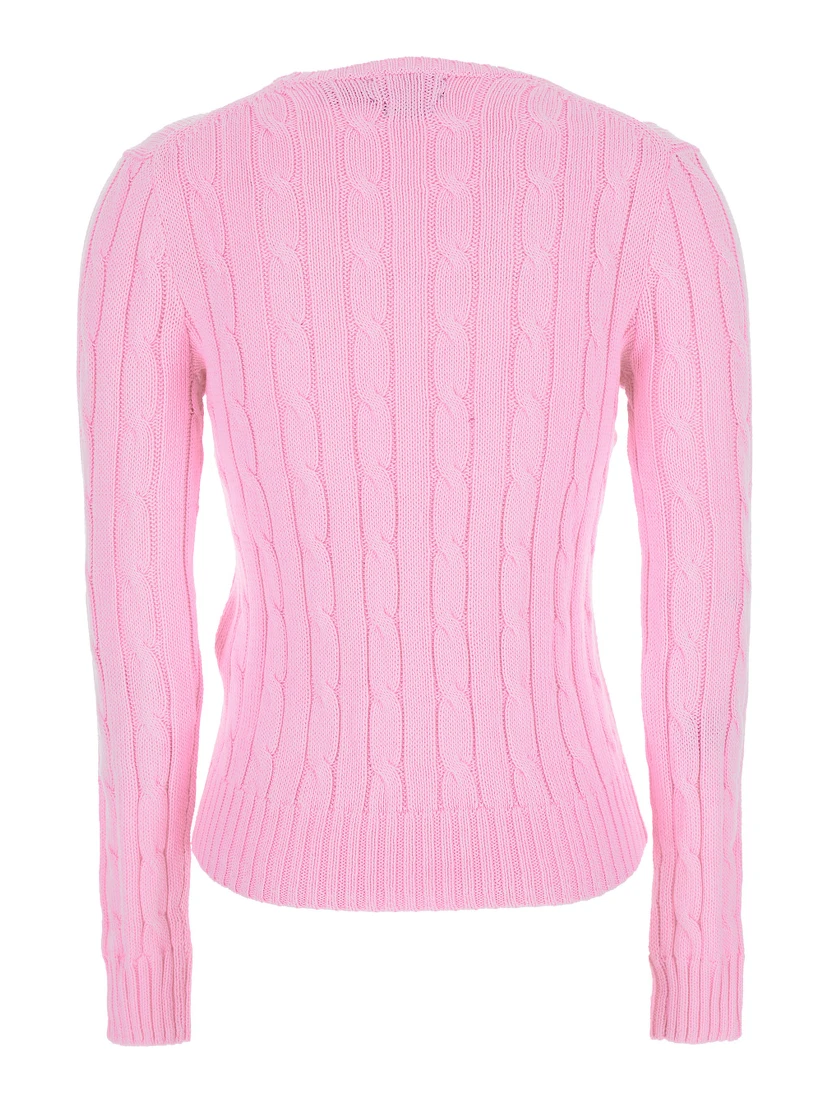 Pink Crewneck Sweater with Pony Embroidery on the Front in Cotton Woman