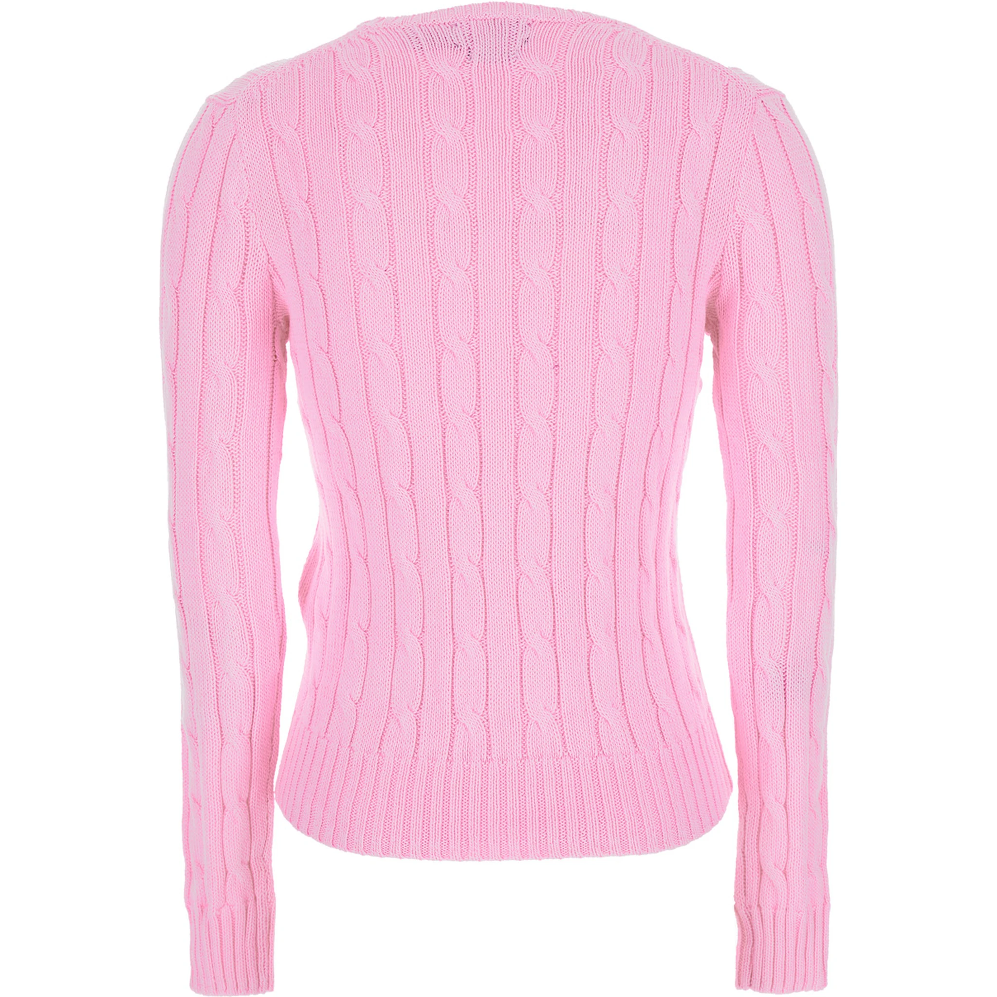 Pink Crewneck Sweater with Pony Embroidery on the Front in Cotton Woman