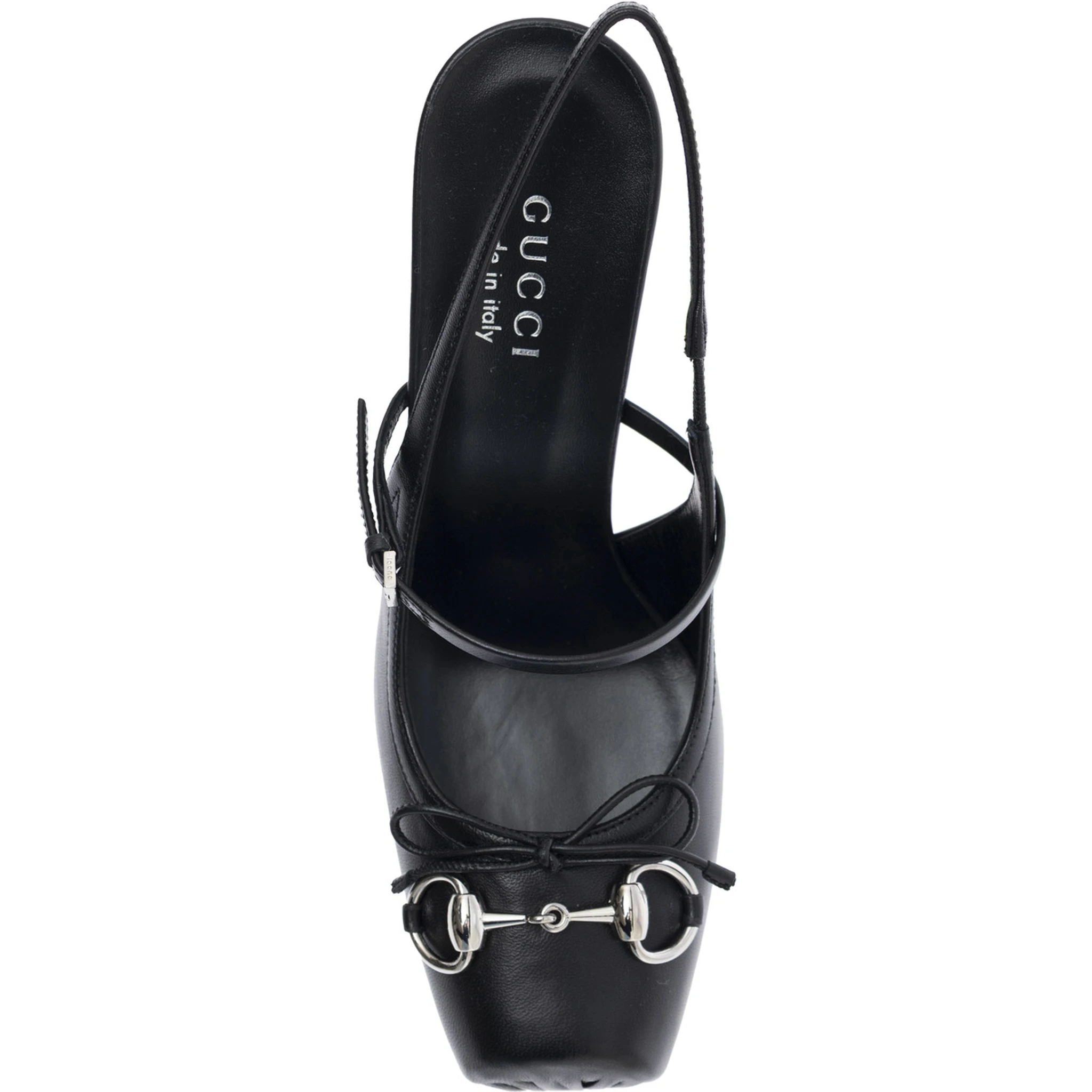 Black Slingback Pumps with Square Toe and Horsebit on the Front in Leather Woman