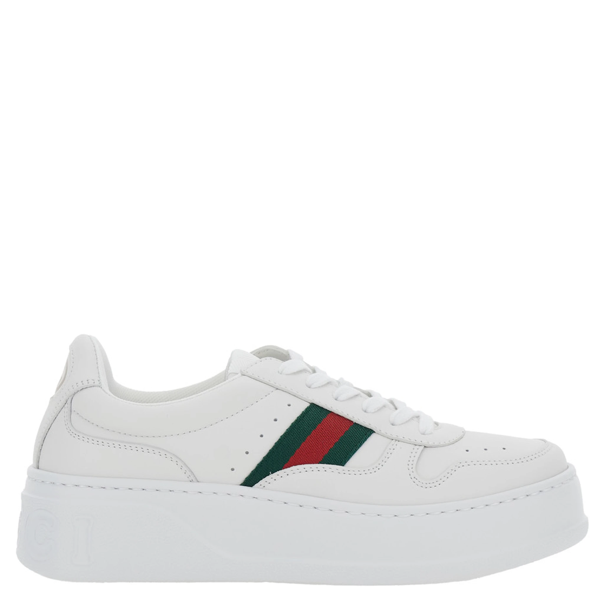 White Sneakers with Web Detail and Oversized Sole in Leather Woman