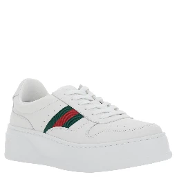 White Sneakers with Web Detail and Oversized Sole in Leather Woman