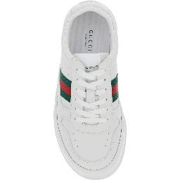 White Sneakers with Web Detail and Oversized Sole in Leather Woman