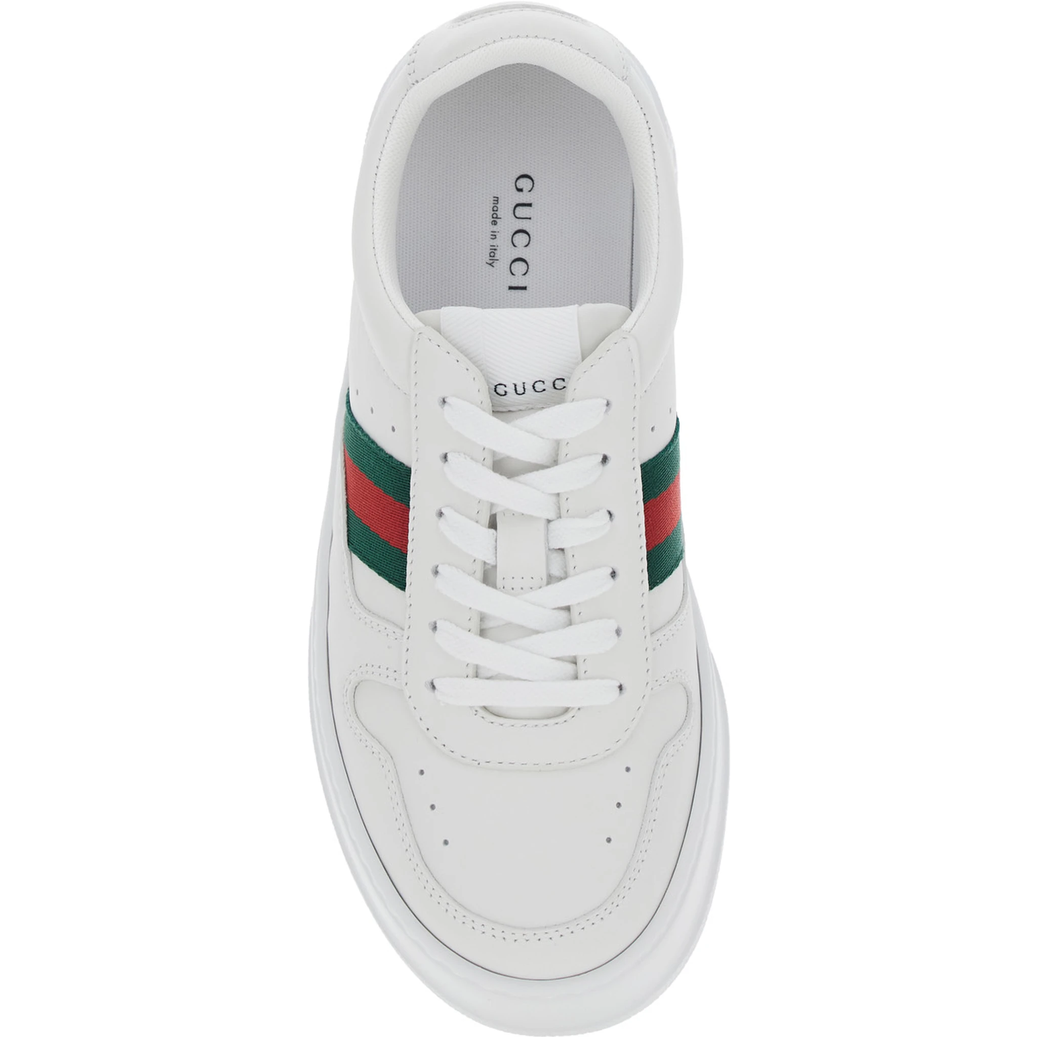 White Sneakers with Web Detail and Oversized Sole in Leather Woman