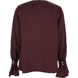 Filipa Bordeaux Blouse with Draped Neckline and Flared Cuffs in Tech Fabric Woman