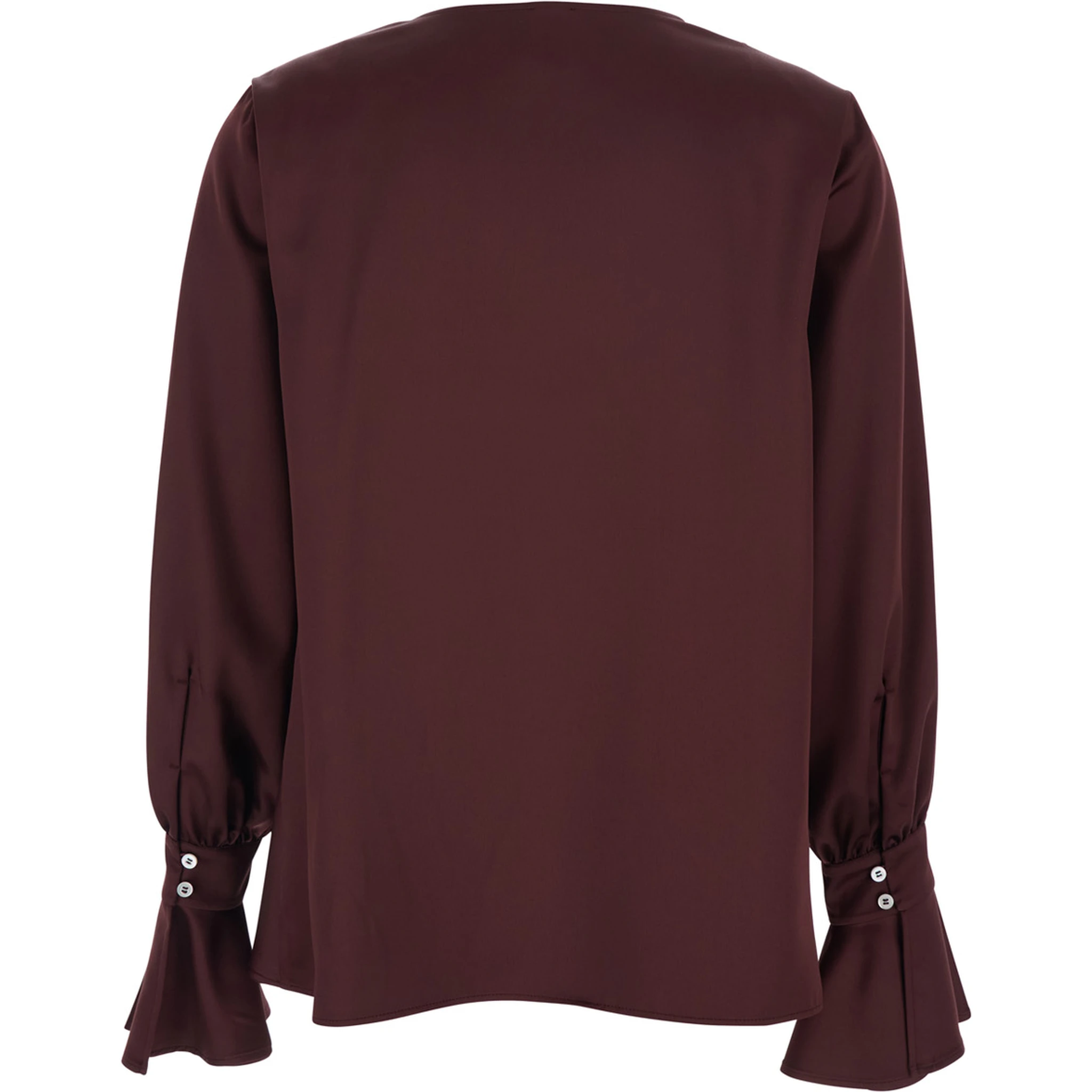 Filipa Bordeaux Blouse with Draped Neckline and Flared Cuffs in Tech Fabric Woman
