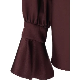 Filipa Bordeaux Blouse with Draped Neckline and Flared Cuffs in Tech Fabric Woman