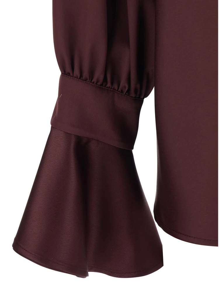 Filipa Bordeaux Blouse with Draped Neckline and Flared Cuffs in Tech Fabric Woman alternative