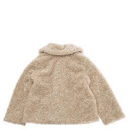 Beige Coat with Classic Collar and Two Front Pockets in Ecofur Girl