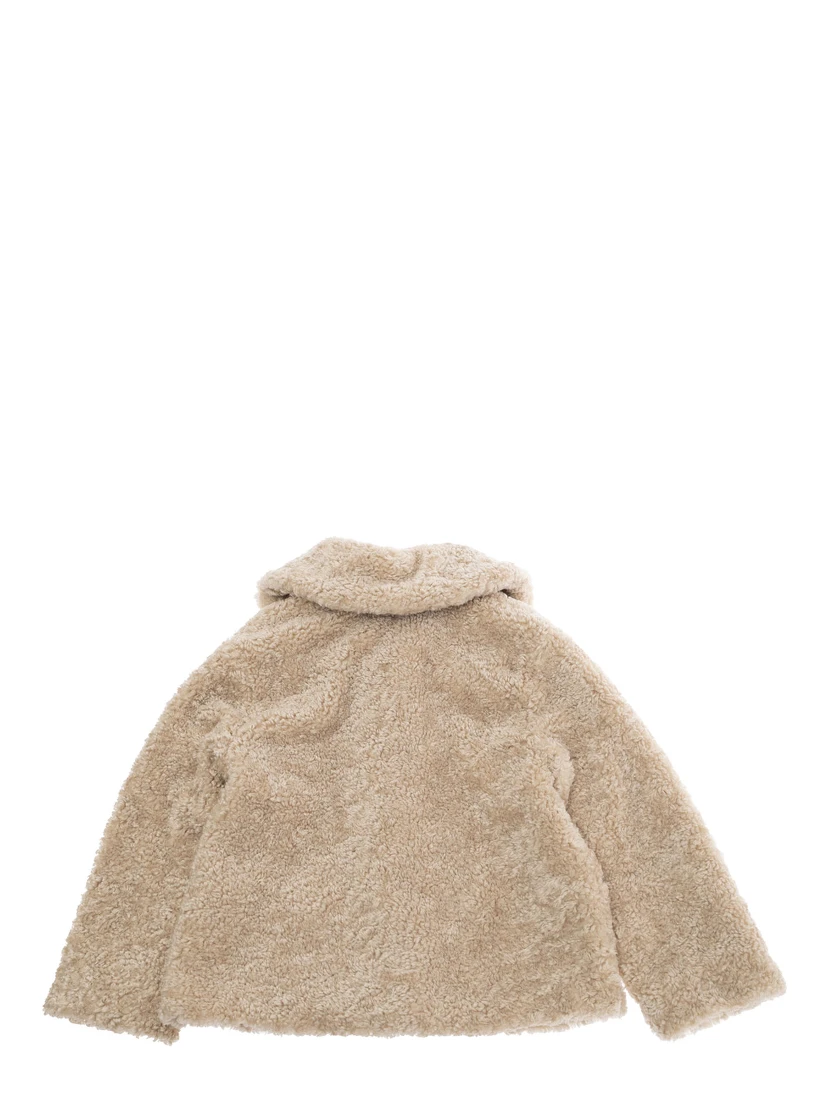 Beige Coat with Classic Collar and Two Front Pockets in Ecofur Girl