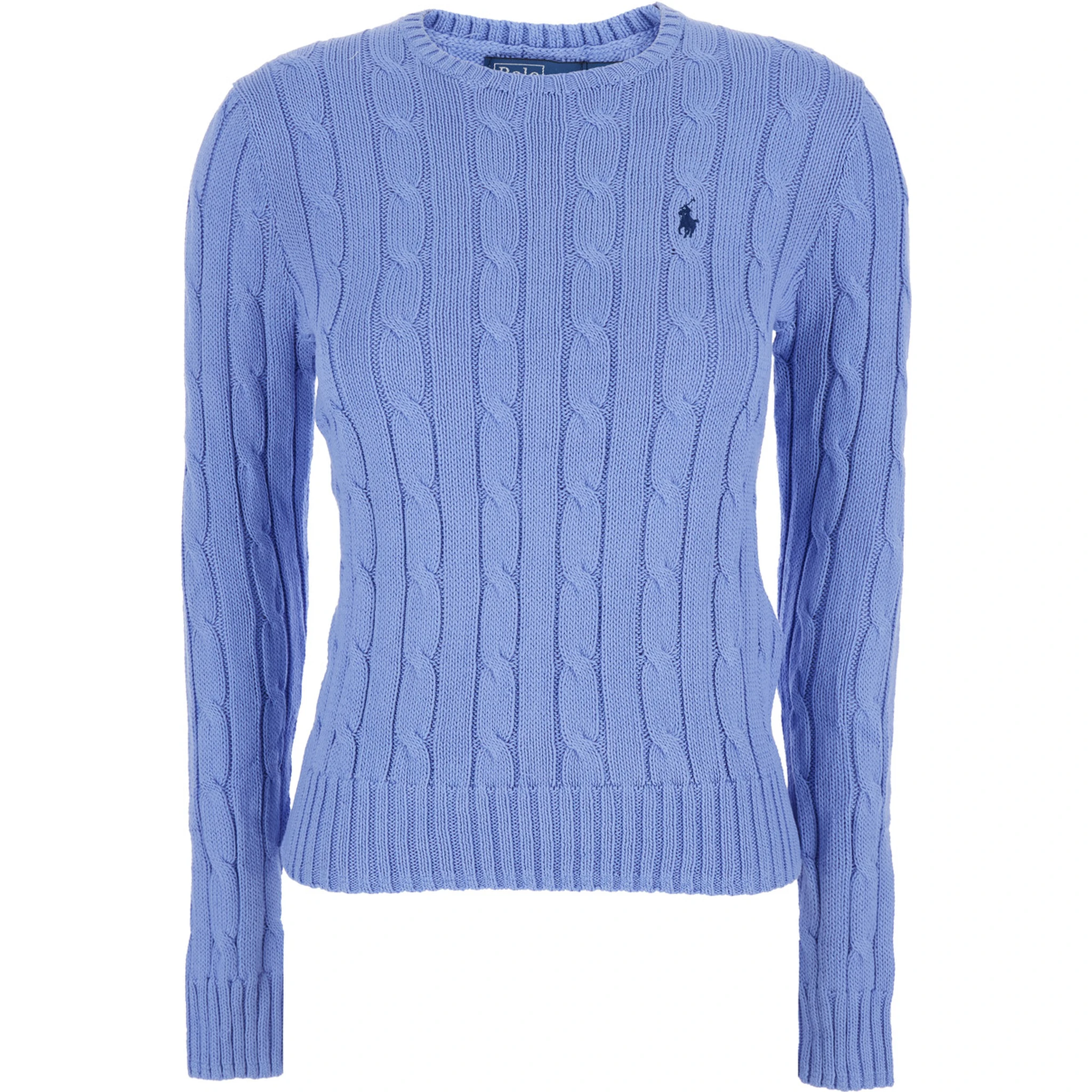 Blue Crewneck Sweater with Pony Embroidery on the Front in Cotton Woman