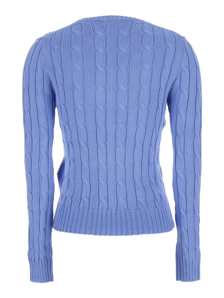 Blue Crewneck Sweater with Pony Embroidery on the Front in Cotton Woman alternative