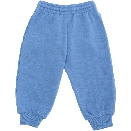 Light Blue Trousers with Elastic Waist and Front Embroidery in Cotton Baby