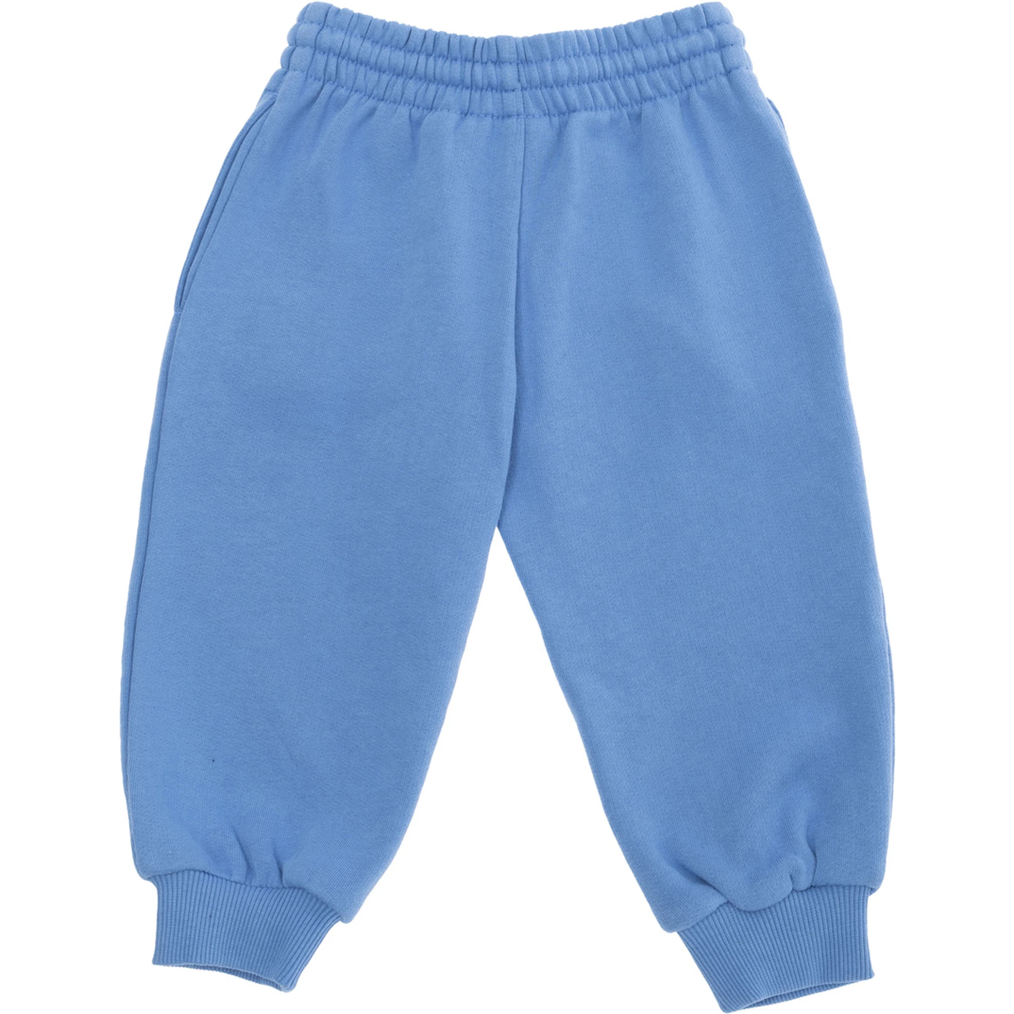 Light Blue Trousers with Elastic Waist and Front Embroidery in Cotton Baby