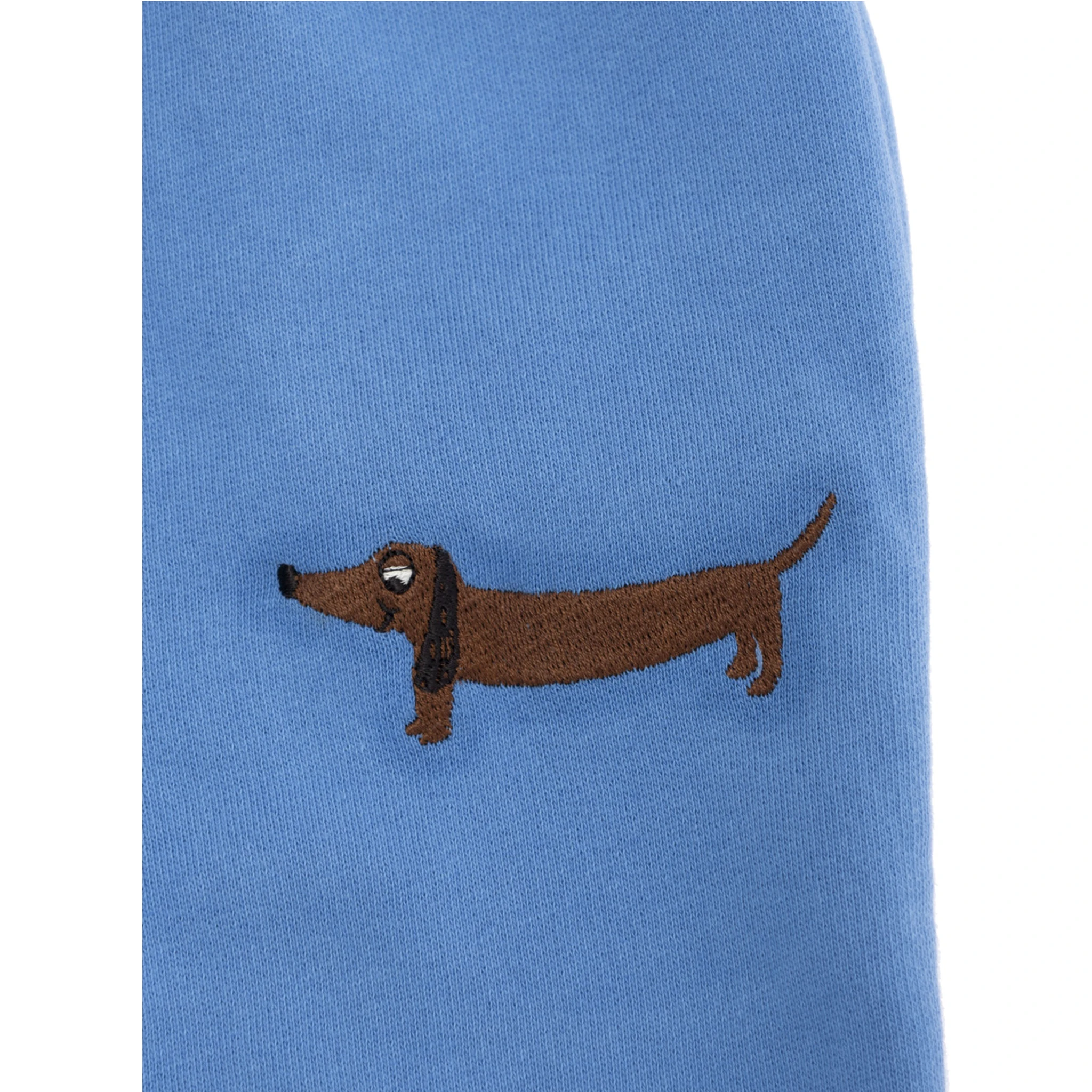 Light Blue Trousers with Elastic Waist and Front Embroidery in Cotton Baby