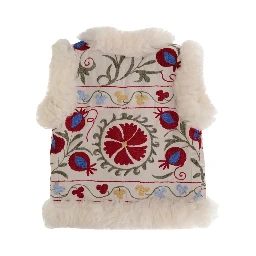 Multicolor Sleeveless Jacket with Fur Trims and All-Over Floral Motif in Cotton Woman