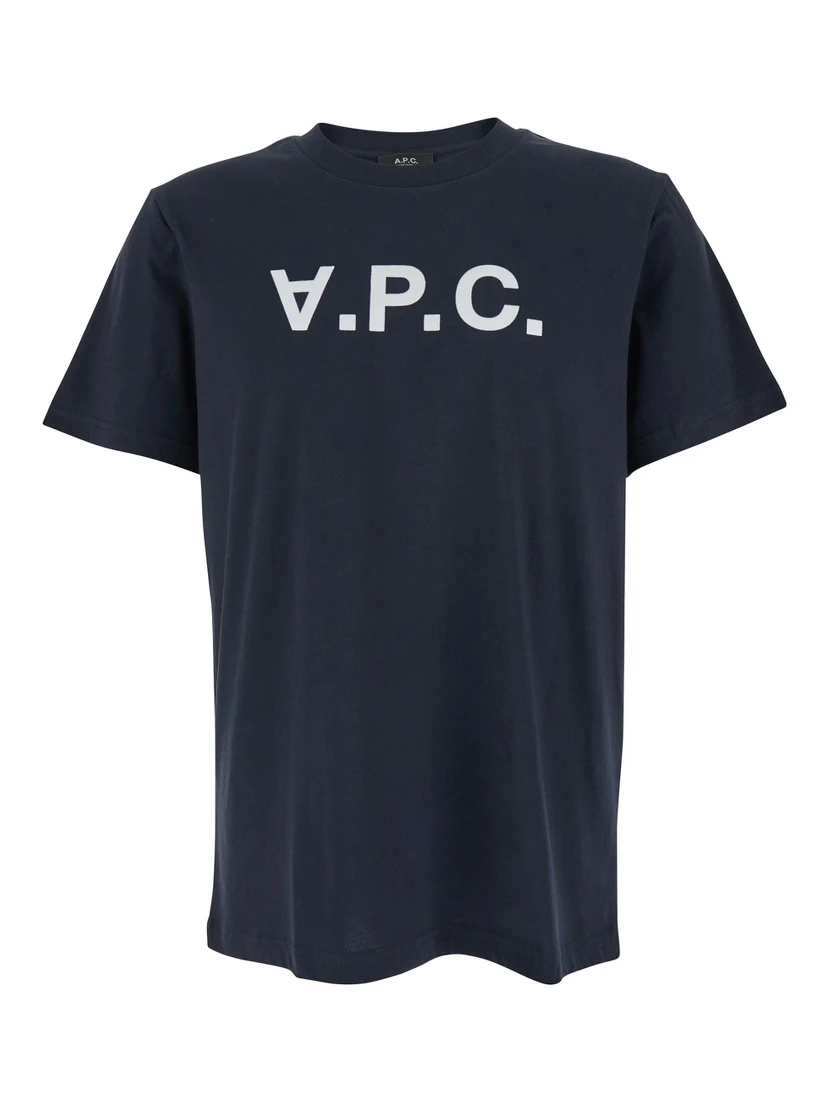 Blue Crewneck T-Shirt with Logo on the Front in Cotton Woman