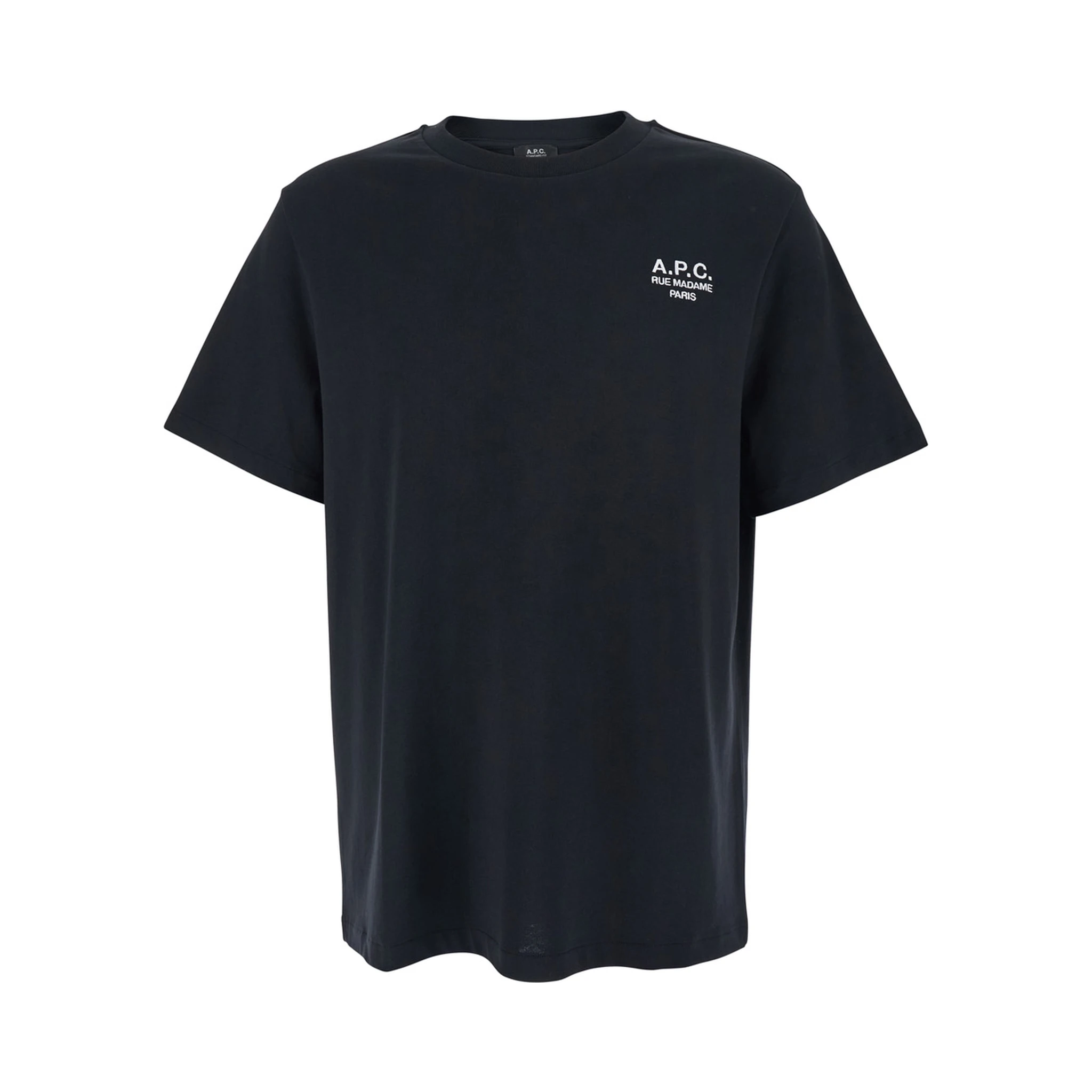 Black Crewneck T-Shirt with Logo Embroidered on the Front in Cotton Man