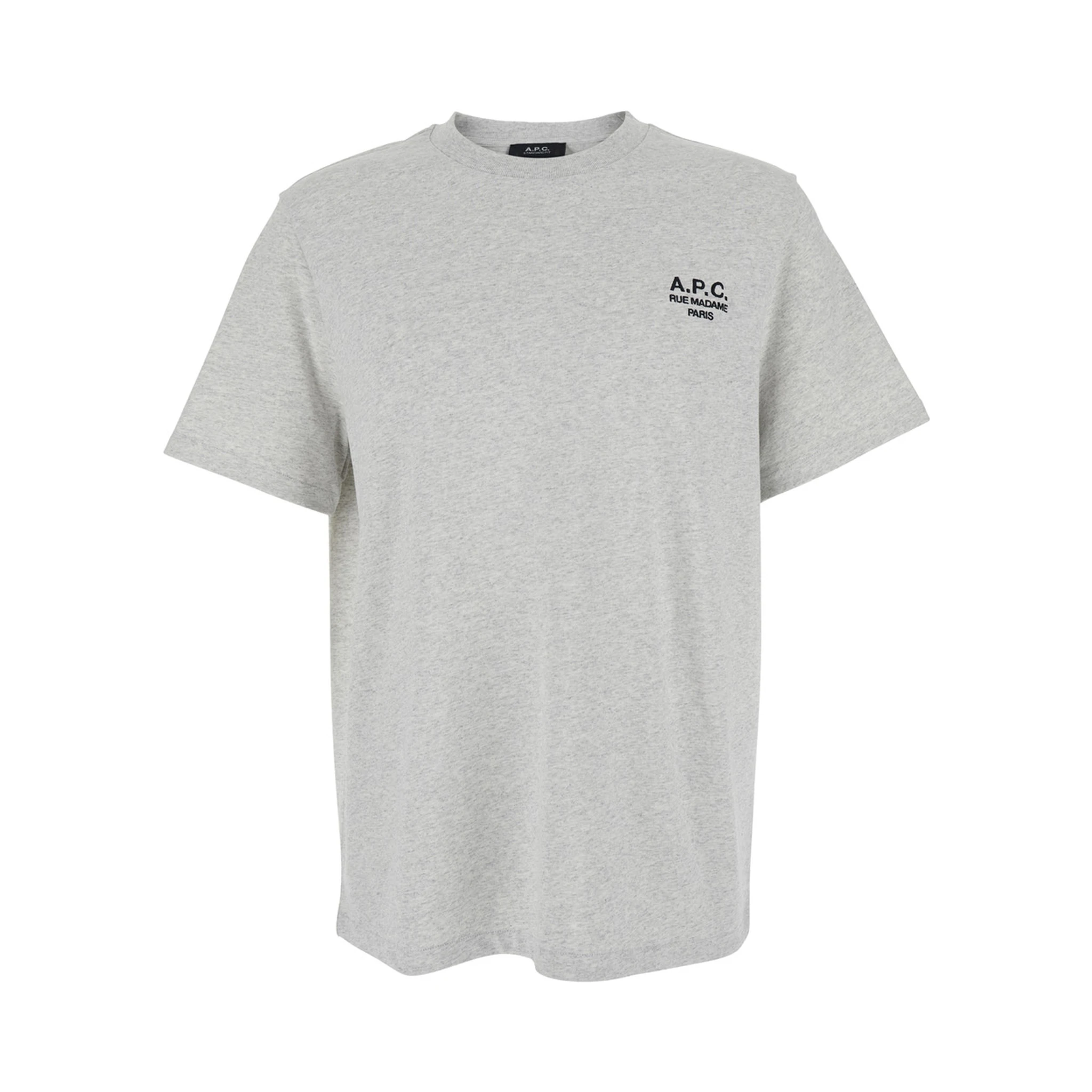Grey Crewneck T-Shirt with Logo Embroidered on the Front in Cotton Man