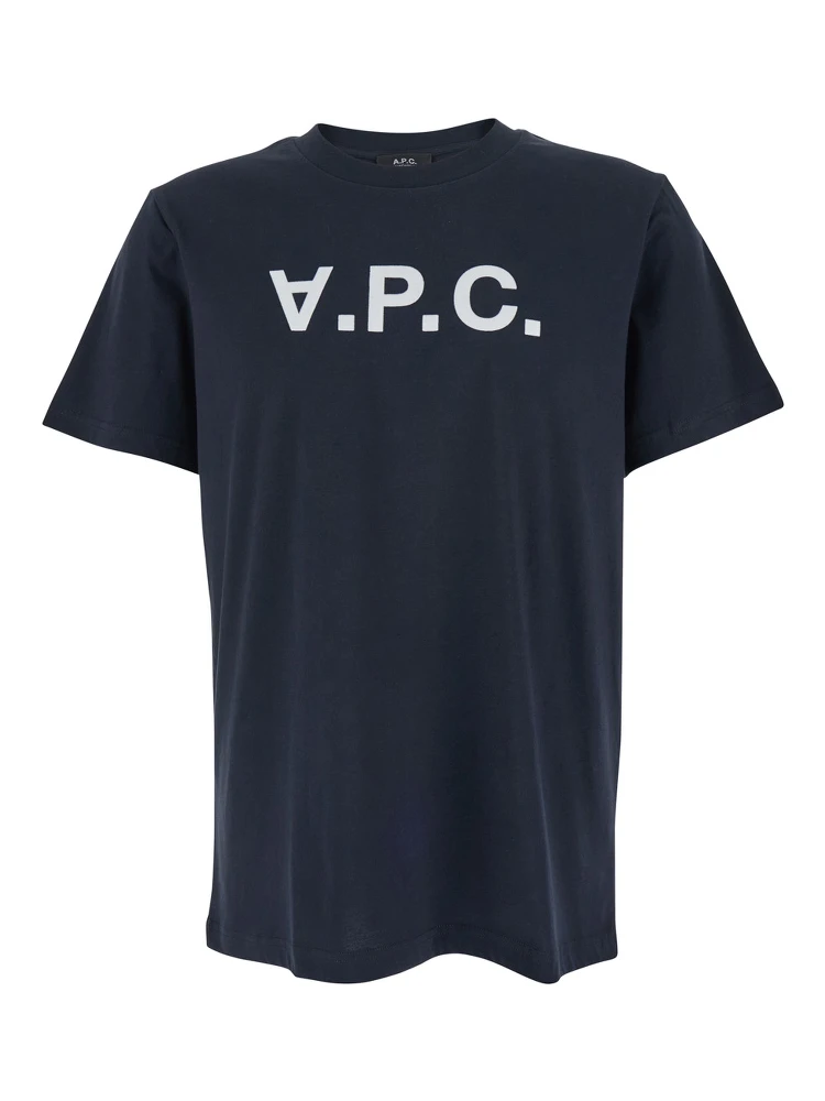 Blue Crewneck T-Shirt with Logo on the Front in Cotton MAn