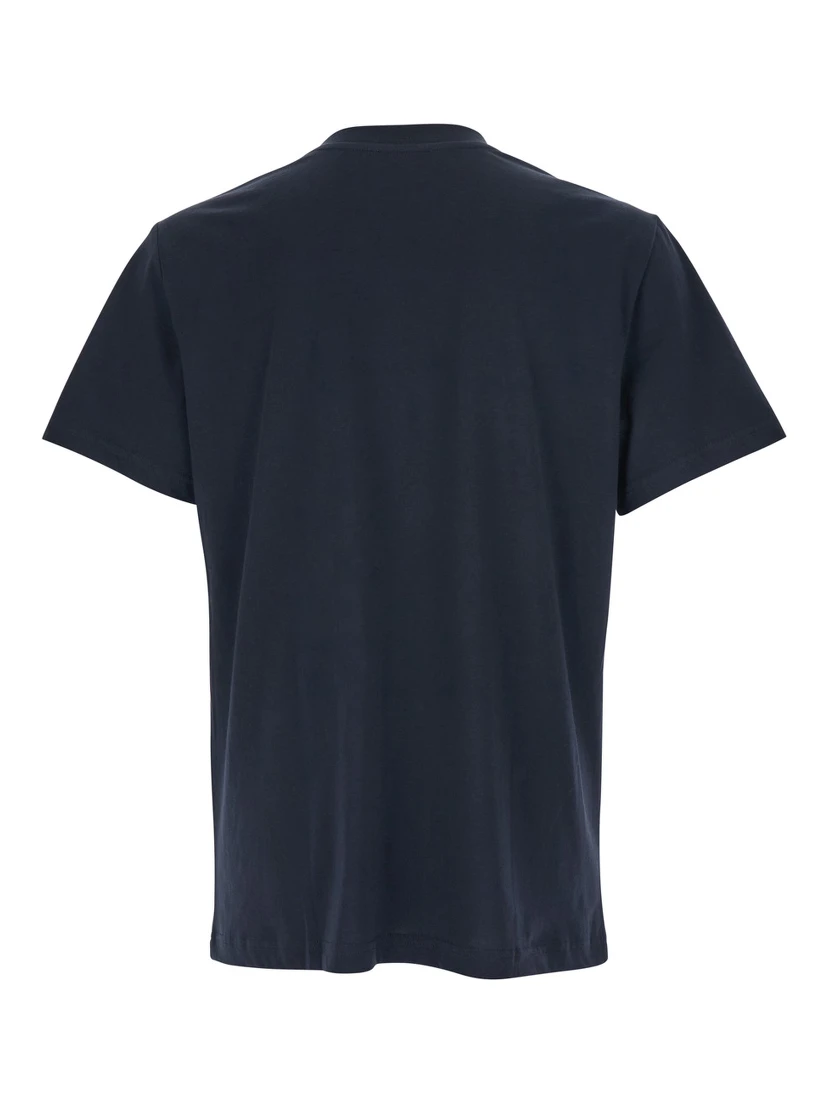 Blue Crewneck T-Shirt with Logo on the Front in Cotton MAn