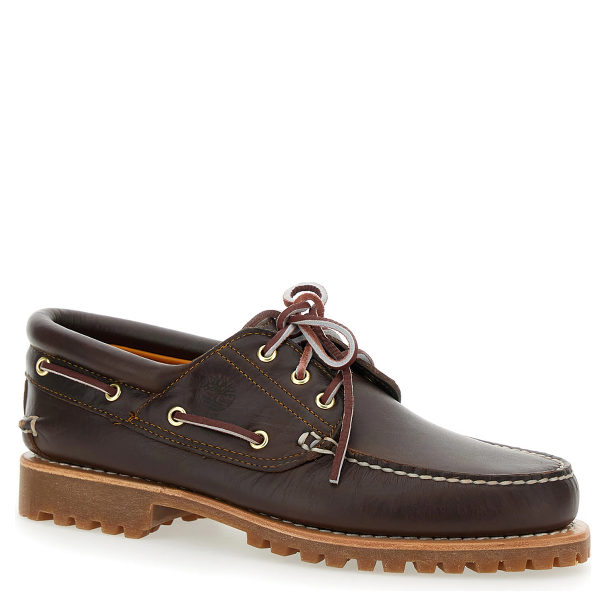 Brown Loafers with Embossed Logo on the Side and Low Block Heel in Leather Man