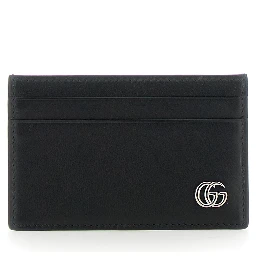 حامل بطاقات أسود اللون مزين بشعار حرف G مزدوج في الأمام، مصنوع من الجلد، للرجال