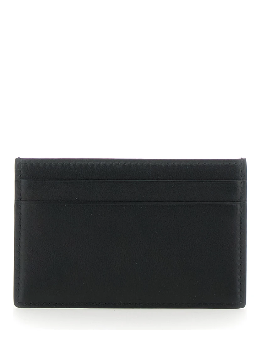 حامل بطاقات أسود اللون مزين بشعار حرف G مزدوج في الأمام، مصنوع من الجلد، للرجال