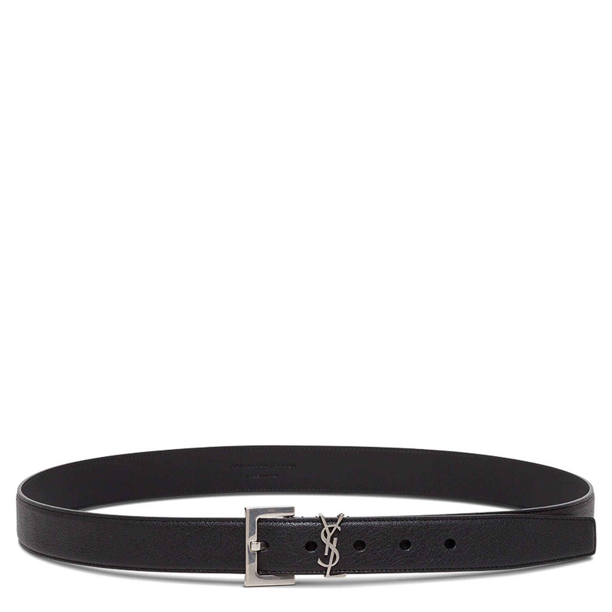 Black Leather Belt with Logo Man Saint Laurent