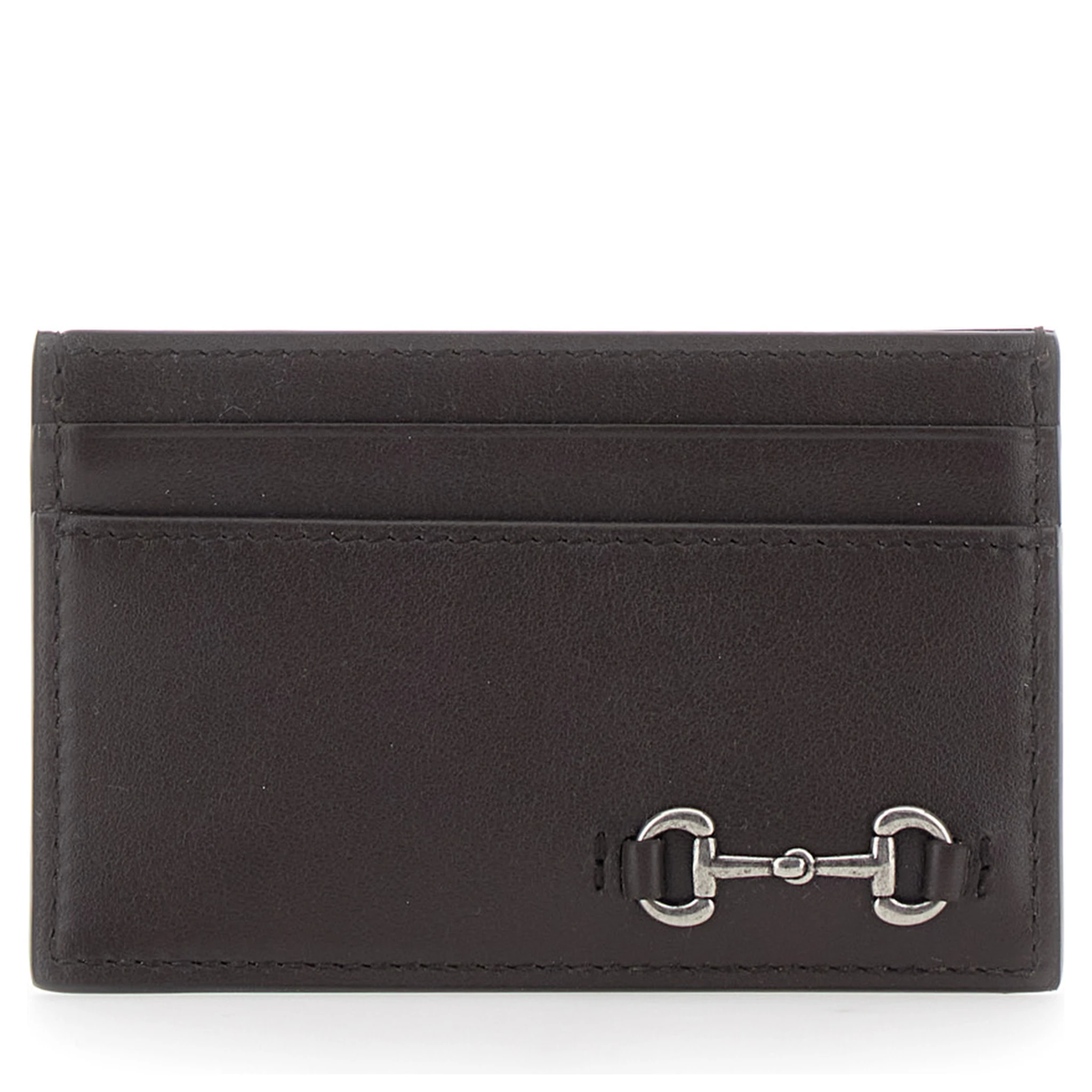 حامل بطاقات بني اللون مزين بلجام حصان في الأمام، مصنوع من الجلد، للرجال