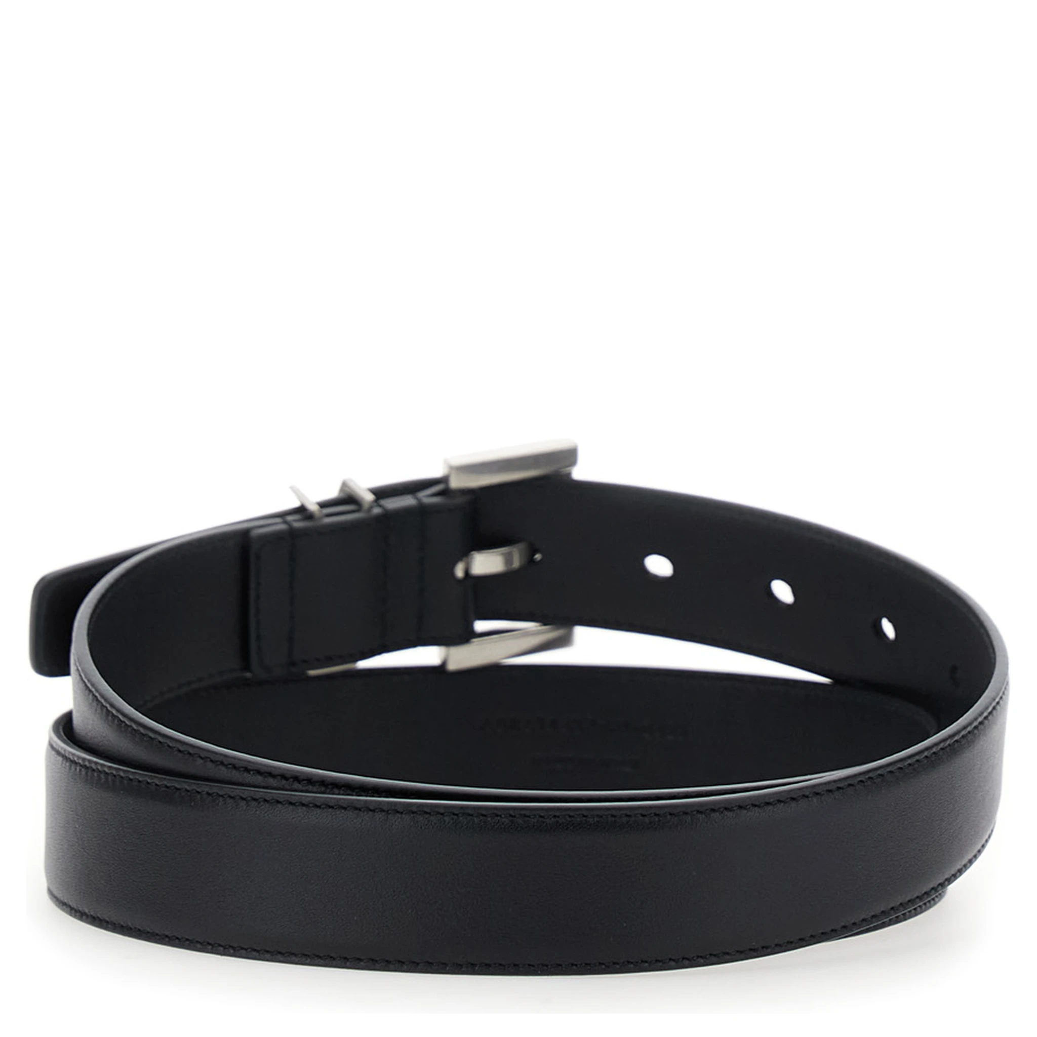 Black Belt with Square Buckle and Cassandre Plaque in Leather Woman