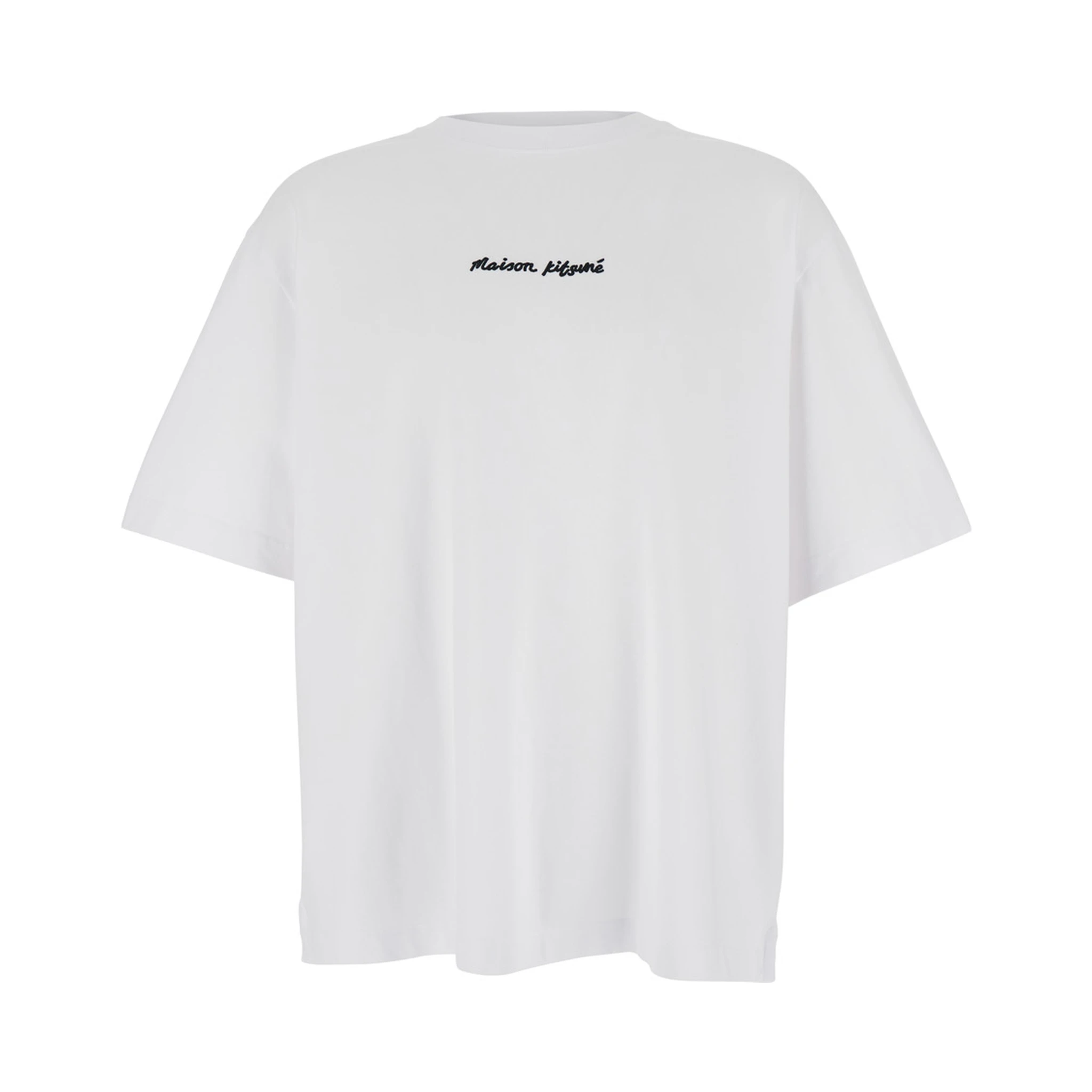 White T-Shirt with Logo Lettering Printed on the Front in Cotton Man