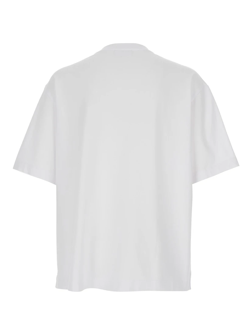 White T-Shirt with Logo Lettering Printed on the Front in Cotton Man