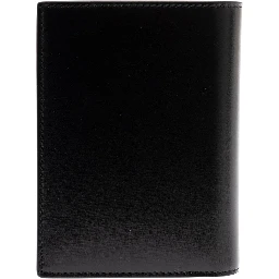 Black Leather Wallet with YSL Metal Logo Man
