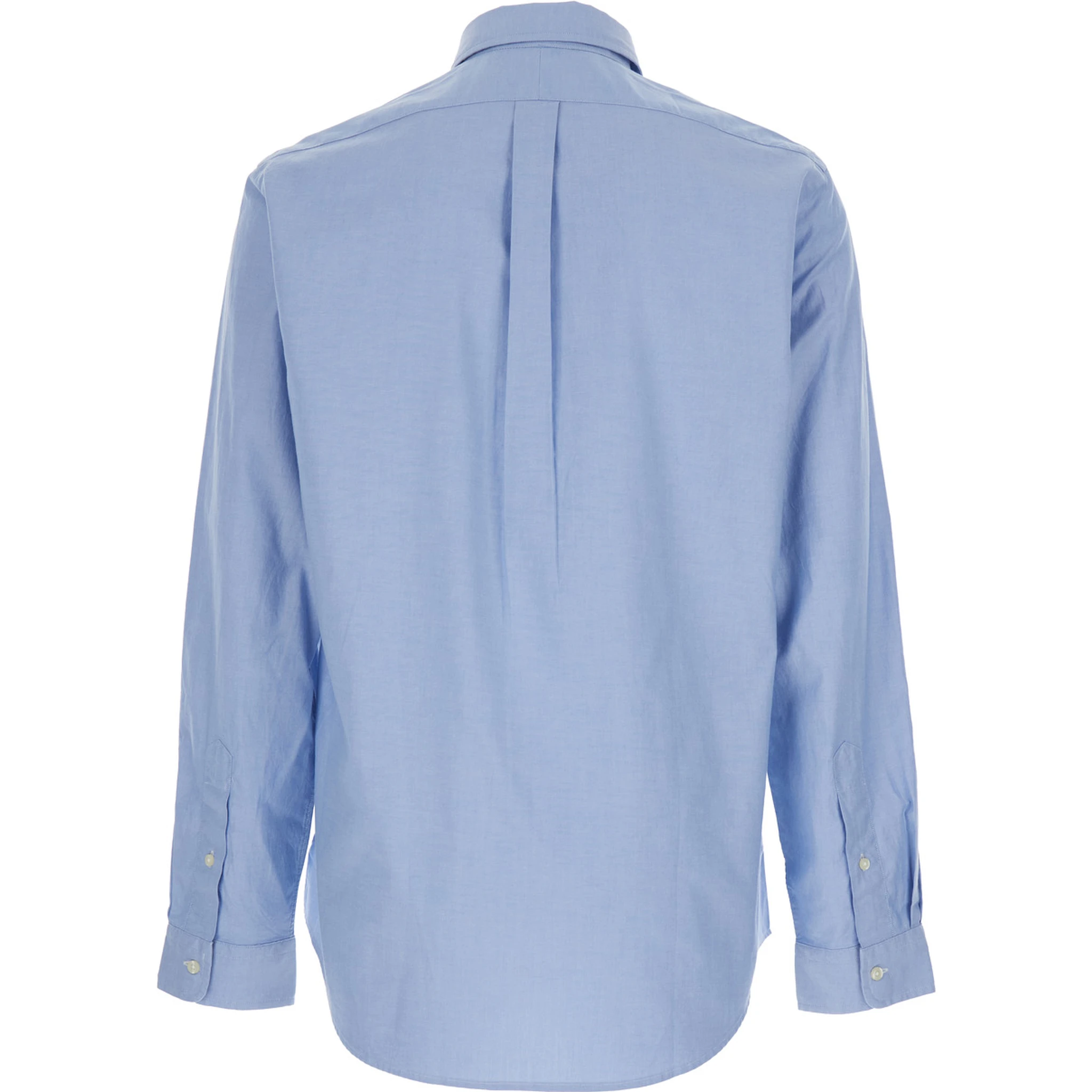 Custom Fit Blue Shirt with Button Down Collar and Pony Embroidery on the Front in Stretch Cotton Man