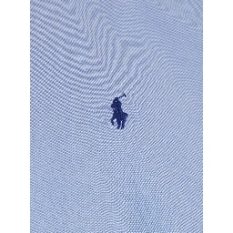 Custom Fit Blue Shirt with Button Down Collar and Pony Embroidery on the Front in Stretch Cotton Man