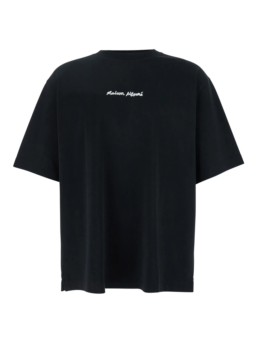 Black T-Shirt with Logo Lettering Printed on the Front in Cotton Man
