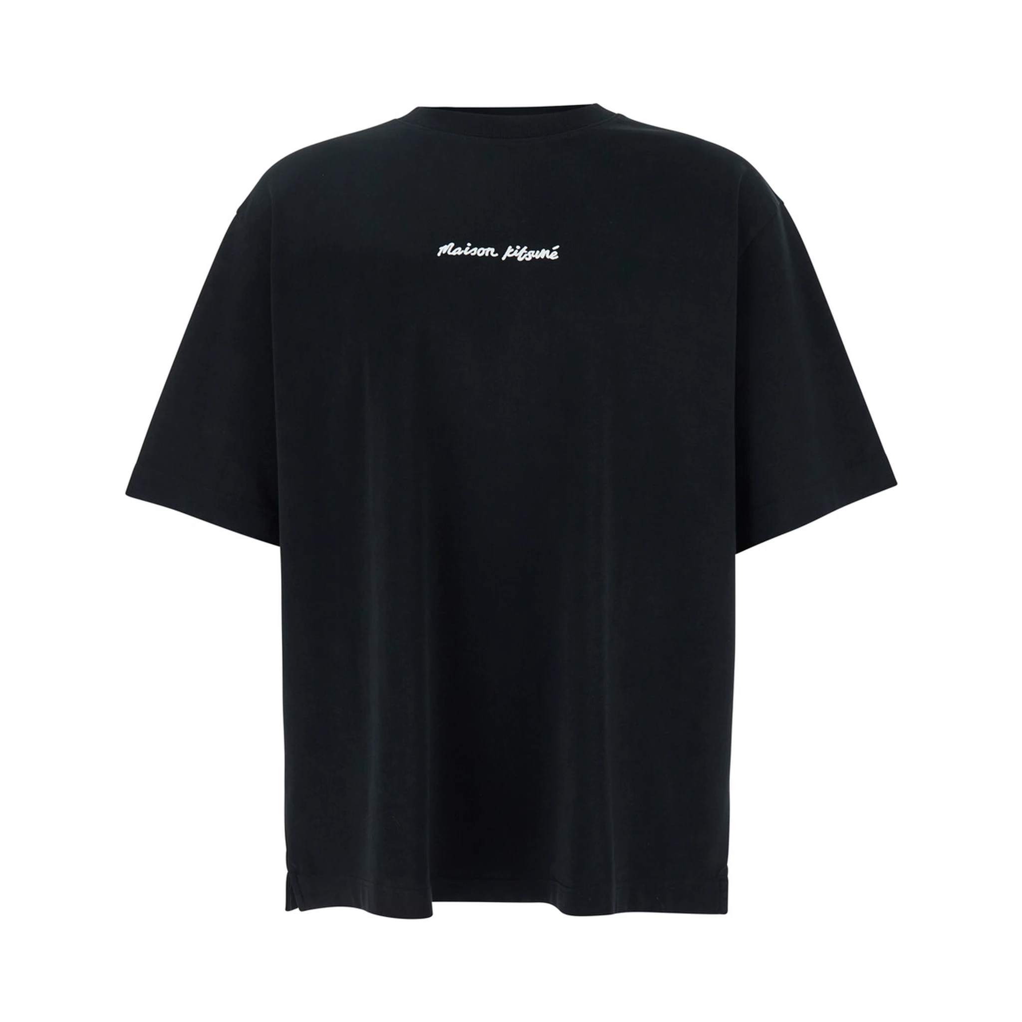 Black T-Shirt with Logo Lettering Printed on the Front in Cotton Man