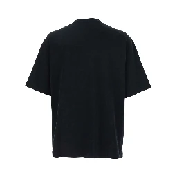 Black T-Shirt with Logo Lettering Printed on the Front in Cotton Man